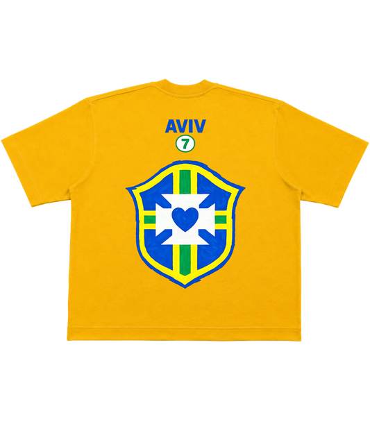 TEE BOXY 'DEUS É BRASILEIRO' - AMARELO ESTONADO