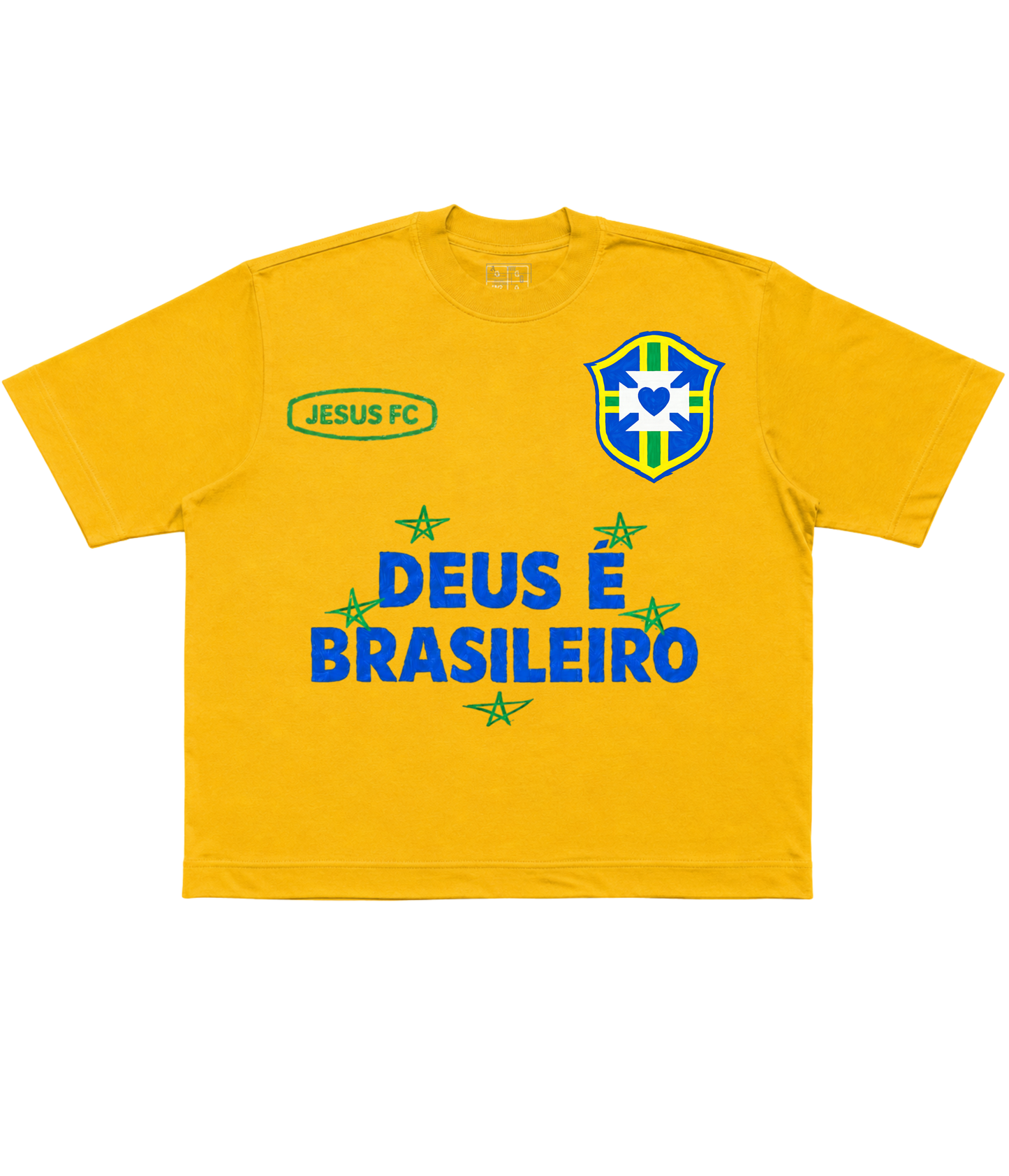 TEE BOXY 'DEUS É BRASILEIRO' - AMARELO ESTONADO