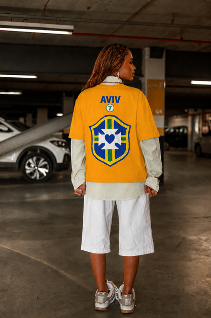 TEE BOXY 'DEUS É BRASILEIRO' - AMARELO ESTONADO