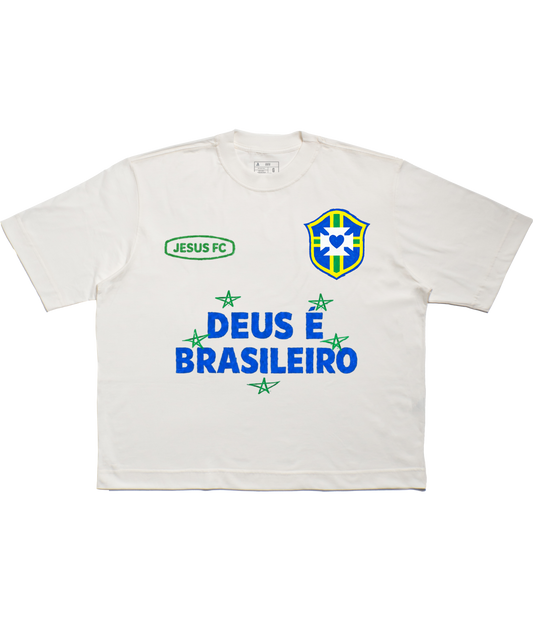 TEE BOXY 'DEUS É BRASILEIRO' - BRANCO