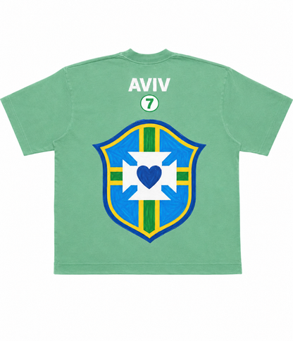 TEE BOXY 'DEUS É BRASILEIRO' - VERDE ESTONADO